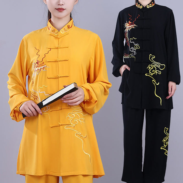 Ensemble de vêtements unisexe en coton avec Buddha Stones et broderie d'automne, dragon, grenouille, bouton, Tai Chi, méditation, Qigong, pratique zen