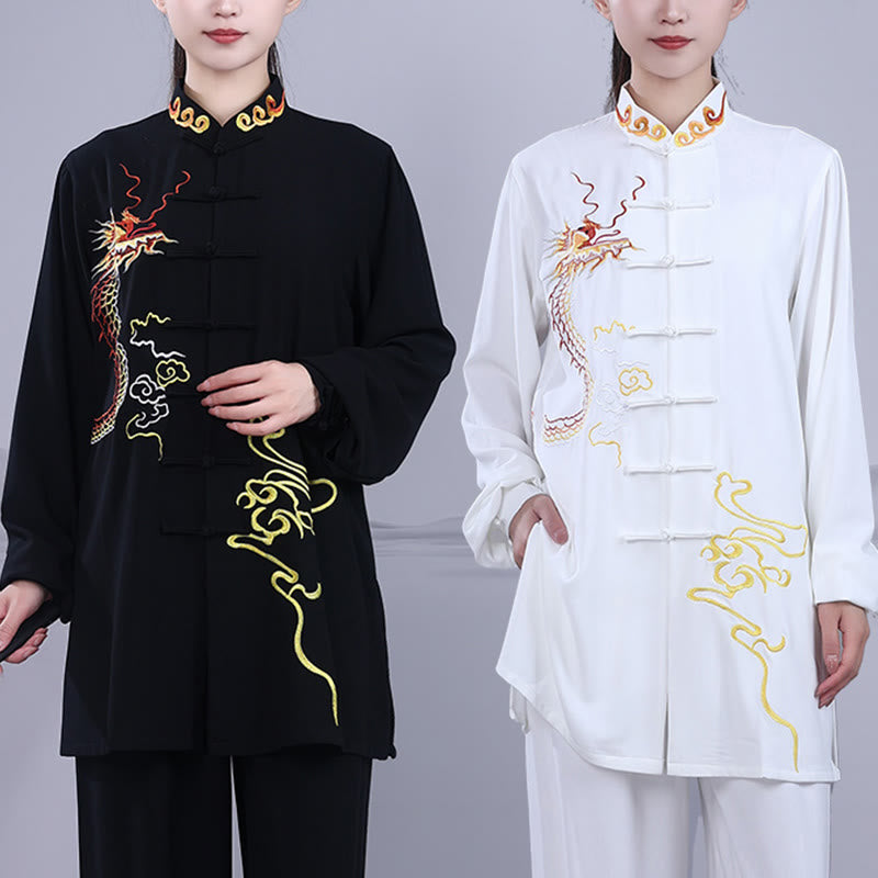 Ensemble de vêtements unisexe en coton avec Buddha Stones et broderie d'automne, dragon, grenouille, bouton, Tai Chi, méditation, Qigong, pratique zen