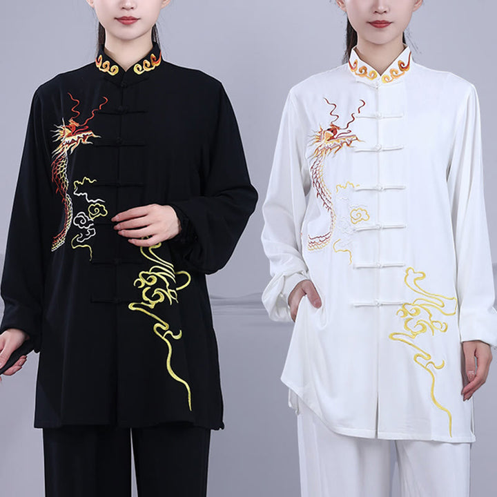 Ensemble de vêtements unisexe en coton avec Buddha Stones et broderie d'automne, dragon, grenouille, bouton, Tai Chi, méditation, Qigong, pratique zen
