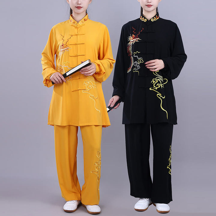 Ensemble de vêtements unisexe en coton avec Buddha Stones et broderie d'automne, dragon, grenouille, bouton, Tai Chi, méditation, Qigong, pratique zen