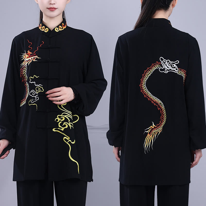 Ensemble de vêtements unisexe en coton avec Buddha Stones et broderie d'automne, dragon, grenouille, bouton, Tai Chi, méditation, Qigong, pratique zen