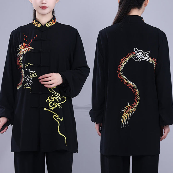 Ensemble de vêtements unisexe en coton avec Buddha Stones et broderie d'automne, dragon, grenouille, bouton, Tai Chi, méditation, Qigong, pratique zen