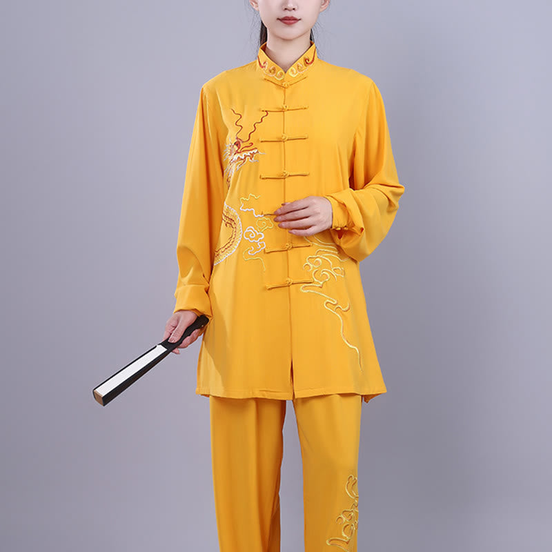 Ensemble de vêtements unisexe en coton avec Buddha Stones et broderie d'automne, dragon, grenouille, bouton, Tai Chi, méditation, Qigong, pratique zen