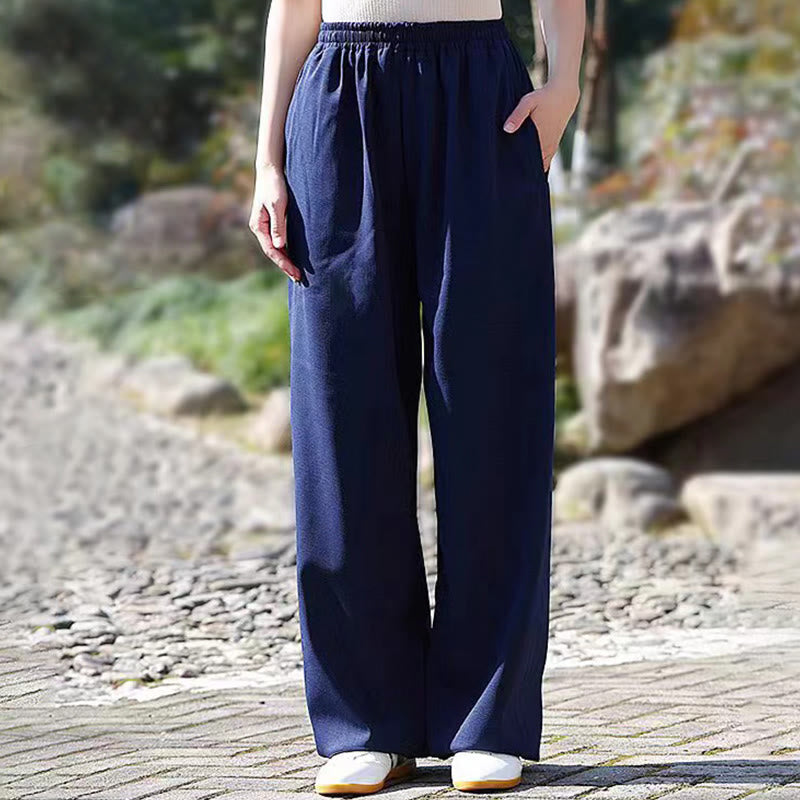 Pantalon unisexe en coton et lin avec poches pour la pratique du Tai Chi et du Qigong, taille élastique, Buddha Stones et hiver - Bleu acier - 3XL- Convient aux États-Unis, au Royaume-Uni, en Australie et en UE - XL - image 0