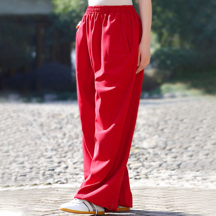 Pantalon unisexe en coton et lin avec poches pour la pratique du Tai Chi et du Qigong, taille élastique, Buddha Stones et hiver