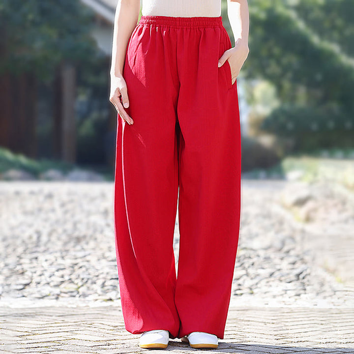 Pantalon unisexe en coton et lin avec poches pour la pratique du Tai Chi et du Qigong, taille élastique, Buddha Stones et hiver