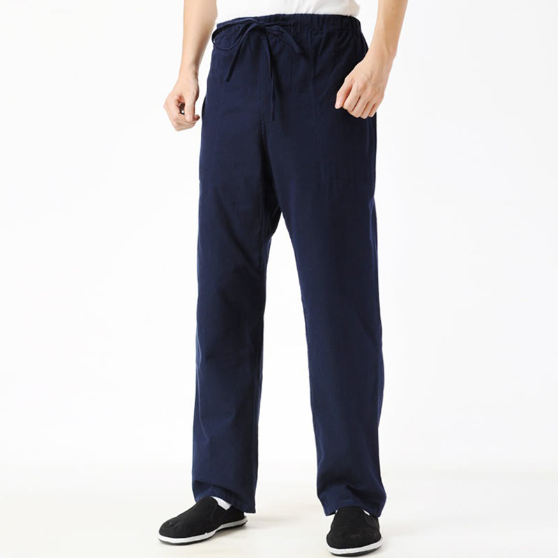 Pantalon à cordon de serrage pour homme avec poches et motif Buddha Stones Fall Solid Color - SteelBlue - US/UK/AU44，EU54 (4XL) - image 0