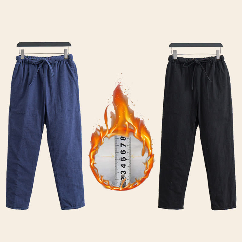 Pantalon d'hiver en polaire de coton avec cordon de serrage et poches pour homme Buddha Stones