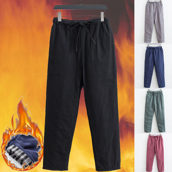 Pantalon d'hiver en polaire de coton avec cordon de serrage et poches pour homme Buddha Stones