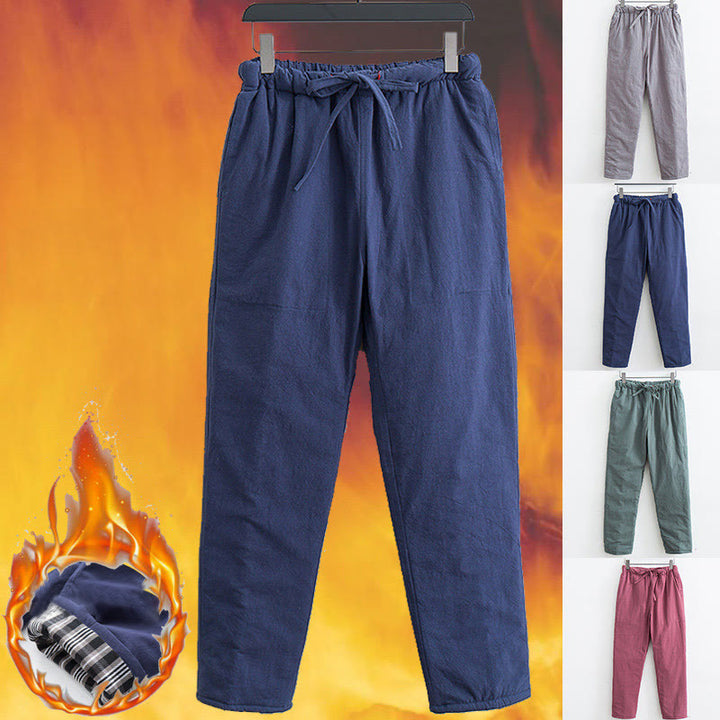 Pantalon d'hiver en polaire de coton avec cordon de serrage et poches pour homme Buddha Stones
