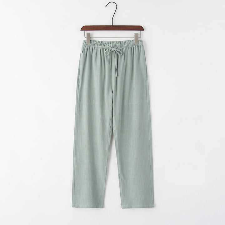 Pantalon en lin à cordon de serrage pour homme avec poches Buddha Stones Printemps Été - Vert foncé - US/UK/AU44，EU54 (4XL) - image 0