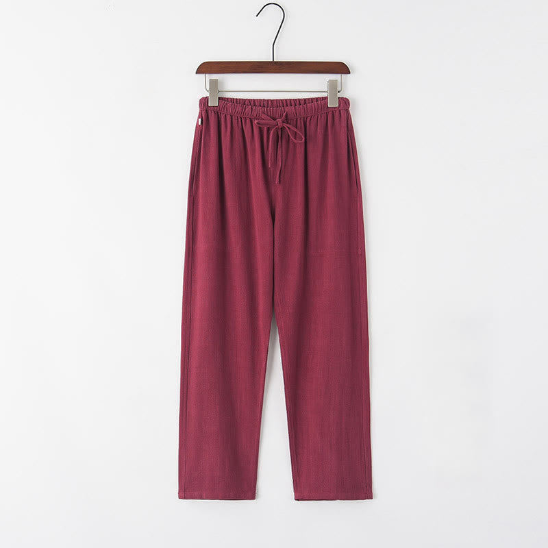 Pantalon en lin à cordon de serrage pour homme avec poches Buddha Stones Printemps Été - Rouge indien - US/UK/AU44，EU54 (4XL) - image 11