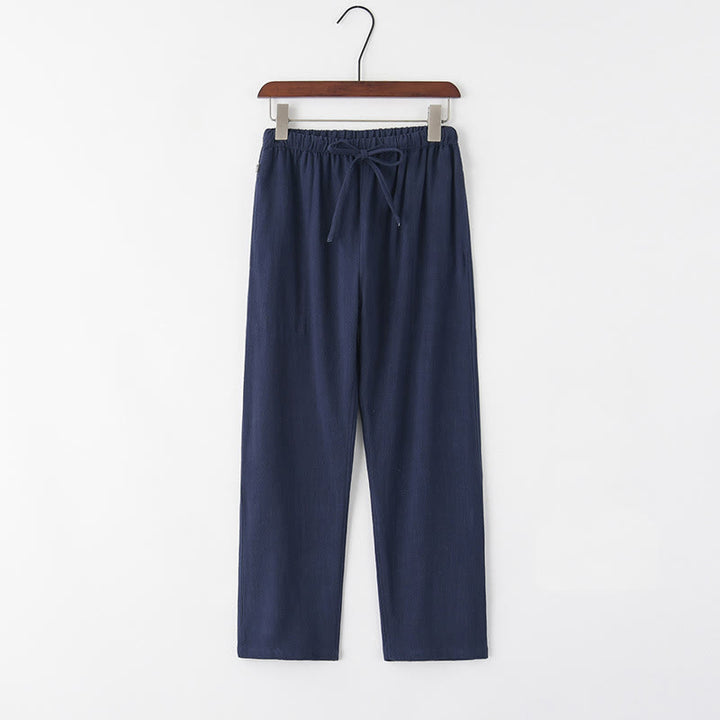 Pantalon en lin à cordon de serrage pour homme avec poches Buddha Stones Printemps Été - Bleu acier - US/UK/AU44，EU54 (4XL) - image 4