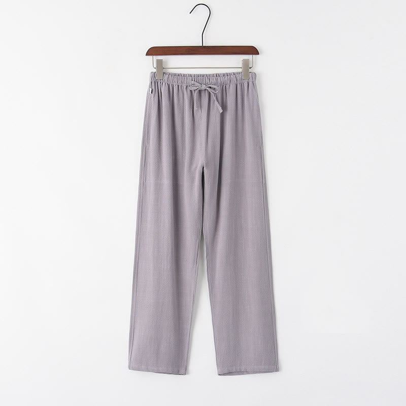 Pantalon en lin à cordon de serrage pour homme avec poches Buddha Stones Printemps Été - Gris clair - US/UK/AU44，EU54 (4XL) - image 2