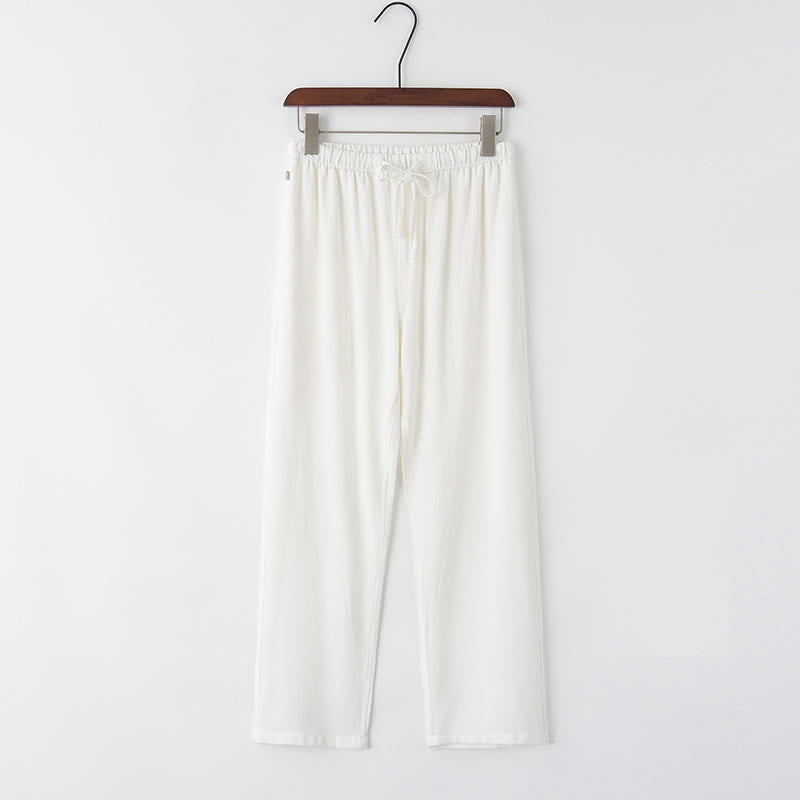 Pantalon en lin à cordon de serrage pour homme avec poches Buddha Stones Printemps Été - Blanc - US/UK/AU44，EU54 (4XL) - image 1