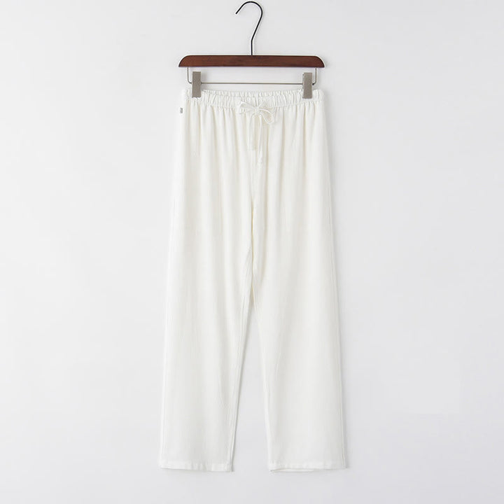 Pantalon en lin à cordon de serrage pour homme avec poches Buddha Stones Printemps Été - Blanc - US/UK/AU44，EU54 (4XL) - image 1