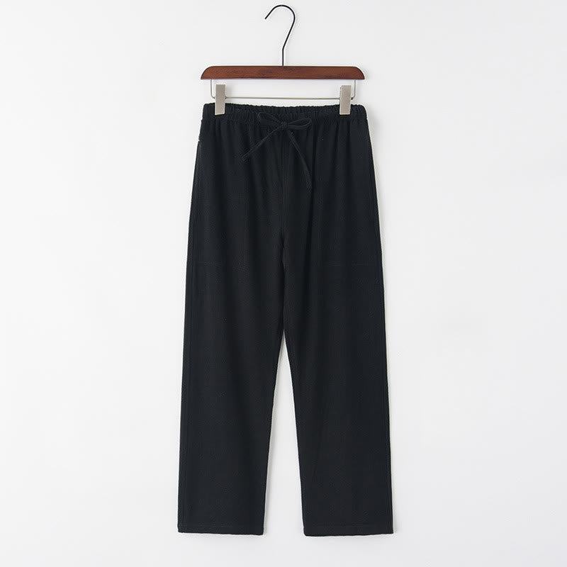 Pantalon en lin à cordon de serrage pour homme avec poches Buddha Stones Printemps Été - Noir - US/UK/AU44，EU54 (4XL) - image 3