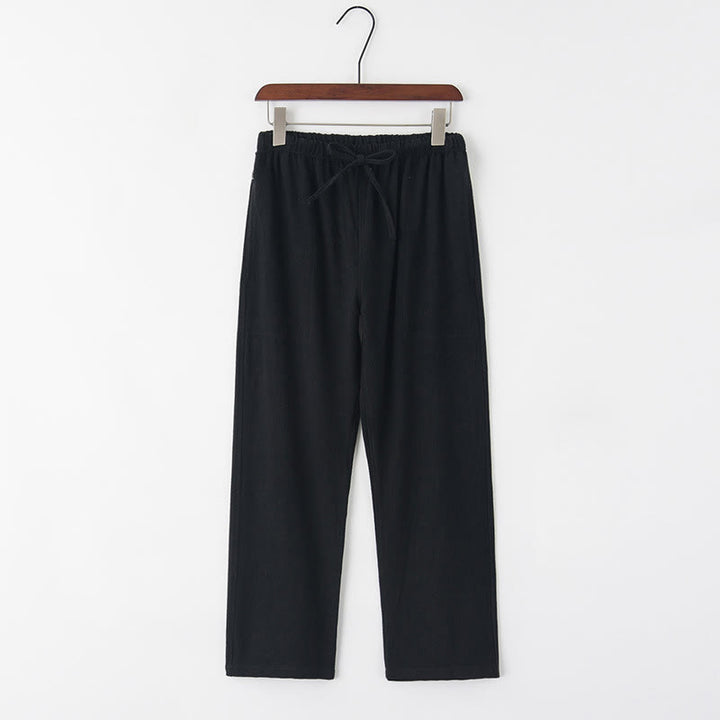 Pantalon en lin à cordon de serrage pour homme avec poches Buddha Stones Printemps Été - Noir - US/UK/AU44，EU54 (4XL) - image 3