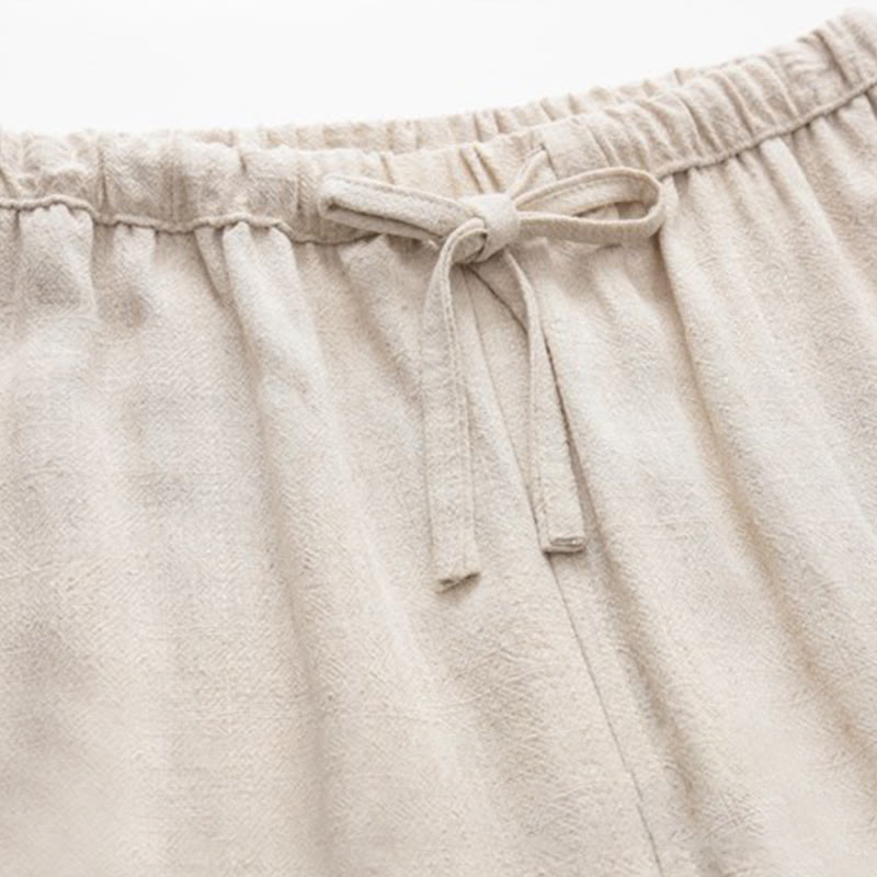 Pantalon en lin à cordon de serrage pour homme avec poches Buddha Stones Printemps Été - image 7