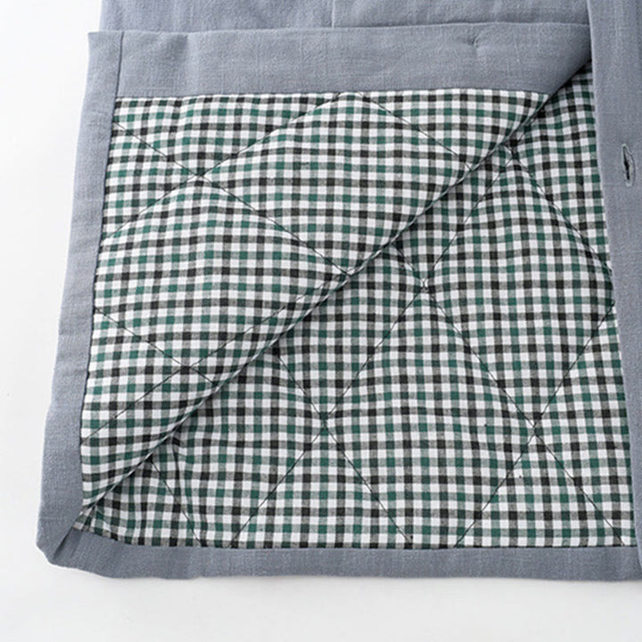 Buddha Stones Hiver Hommes Grenouille Bouton Tang Costume Lin Coton Polaire Doublé Veste Chemise Avec Poches - image 8