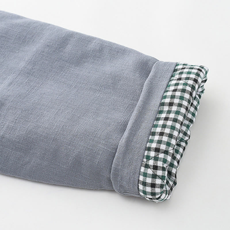 Buddha Stones Hiver Hommes Grenouille Bouton Tang Costume Lin Coton Polaire Doublé Veste Chemise Avec Poches - image 9