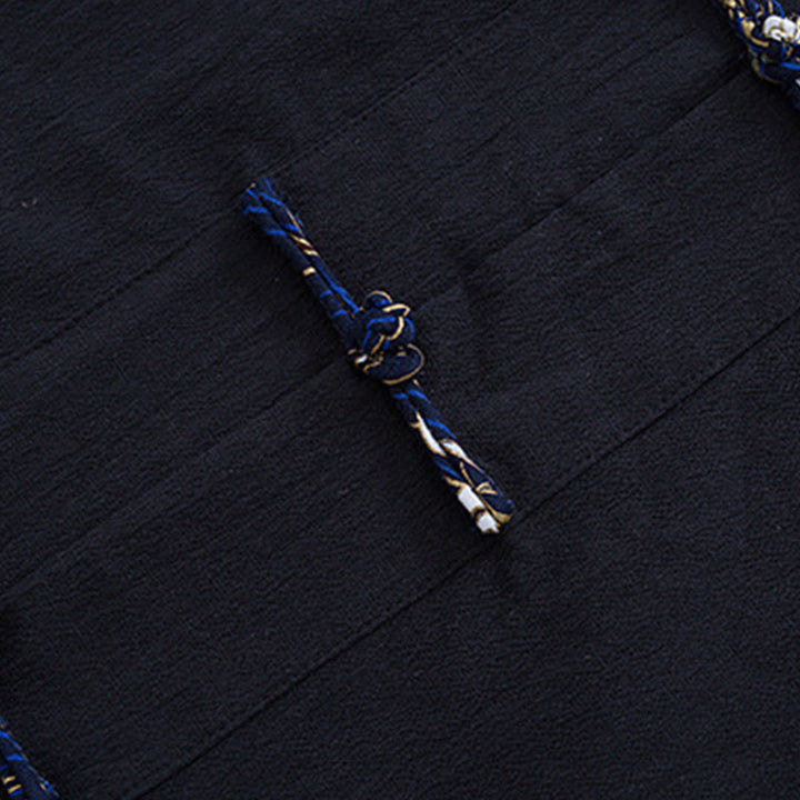 Veste-chemise en coton à boutons de grenouille pour hommes Buddha Stones avec broderie de grue blanche et poches
