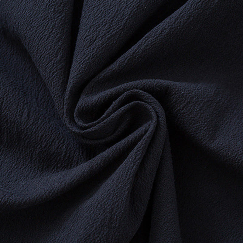 Veste-chemise en coton à boutons de grenouille pour hommes Buddha Stones avec broderie de grue blanche et poches - image 8