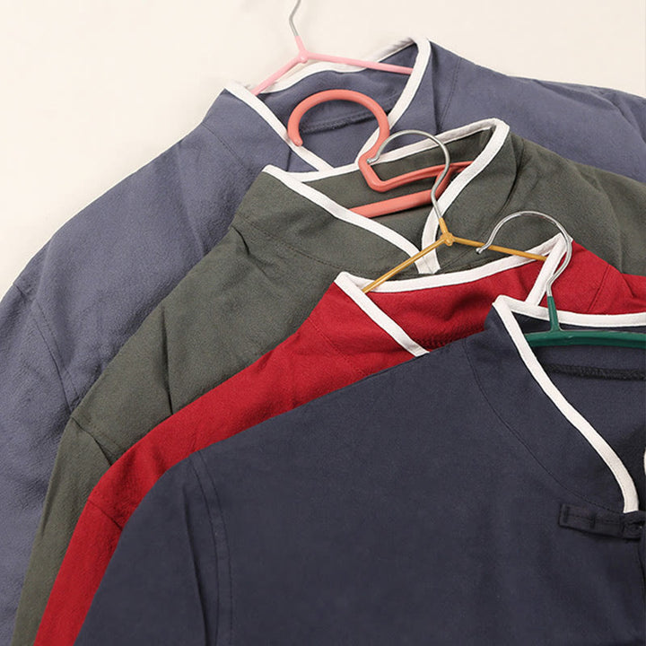 Ensemble chemise et pantalon à manches trois-quarts en coton à boutons de grenouille pour homme, 2 Buddha Stones , automne - image 20