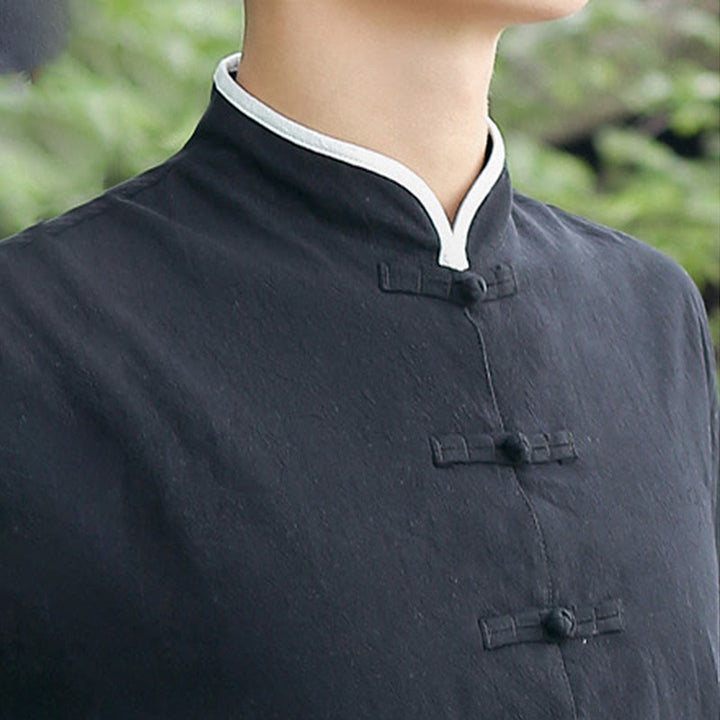 Ensemble chemise et pantalon à manches trois-quarts en coton à boutons de grenouille pour homme, 2 Buddha Stones , automne - image 12