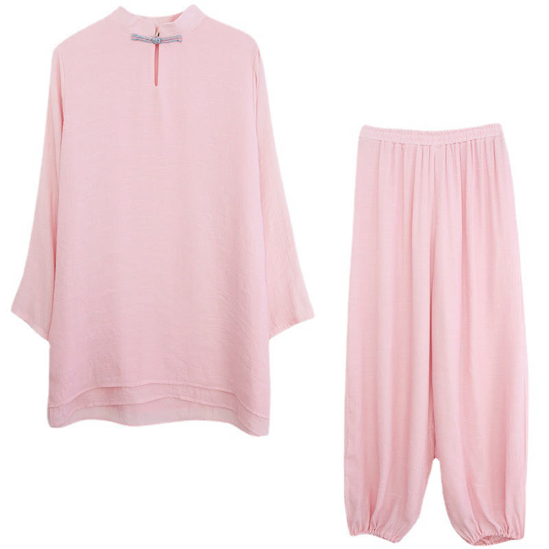 Ensemble de vêtements de méditation pour femme, chemise à manches longues et pantalon, 2 pièces, Buddha Stones