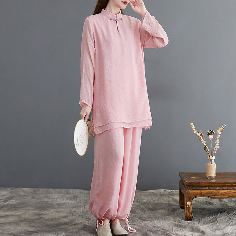 Ensemble de vêtements de méditation pour femme, chemise à manches longues et pantalon, 2 pièces, Buddha Stones - Rose - US8-10，UK/AU12-14，EU40-42 (2XL) - image 1
