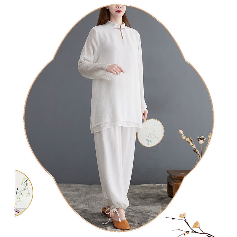 Ensemble de vêtements de méditation pour femme, chemise à manches longues et pantalon, 2 pièces, Buddha Stones