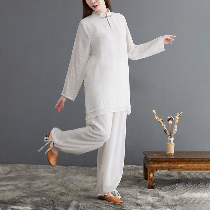 Ensemble de vêtements de méditation pour femme, chemise à manches longues et pantalon, 2 pièces, Buddha Stones
