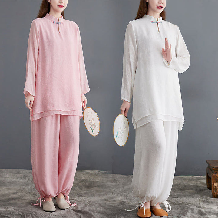 Ensemble de vêtements de méditation pour femme, chemise à manches longues et pantalon, 2 pièces, Buddha Stones