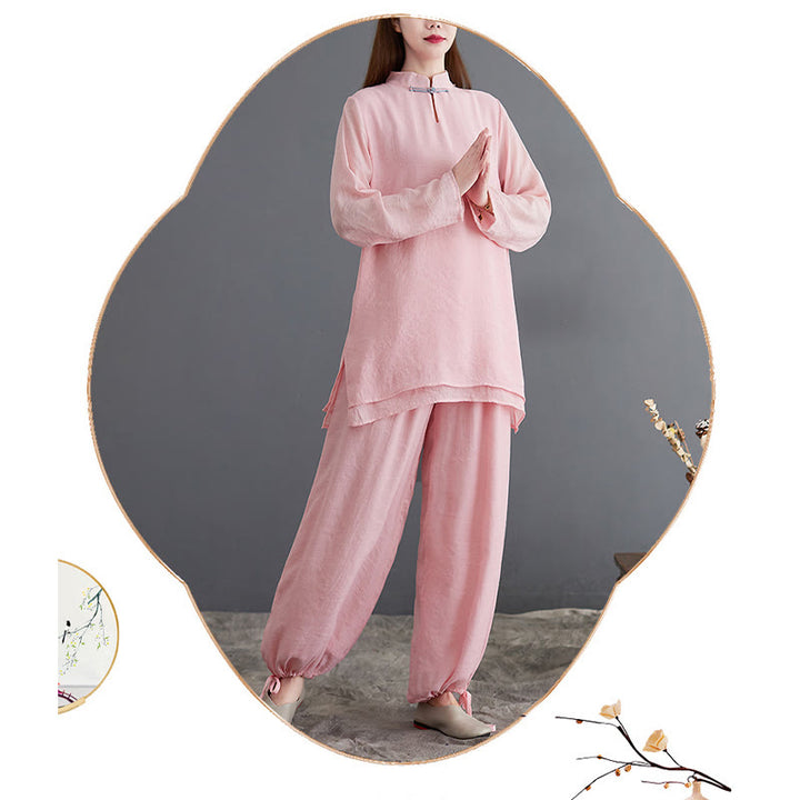 Ensemble de vêtements de méditation pour femme, chemise à manches longues et pantalon, 2 pièces, Buddha Stones