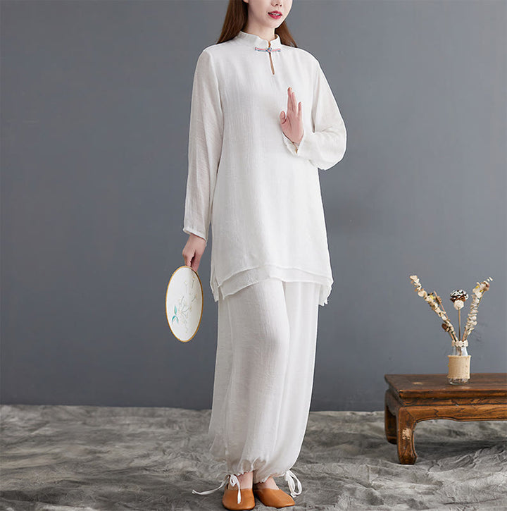 Ensemble de vêtements de méditation pour femme, chemise à manches longues et pantalon, 2 pièces, Buddha Stones - Blanc - US8-10，UK/AU12-14，EU40-42 (2XL) - image 13