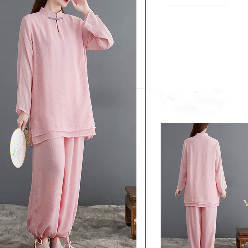 Ensemble de vêtements de méditation pour femme, chemise à manches longues et pantalon, 2 pièces, Buddha Stones