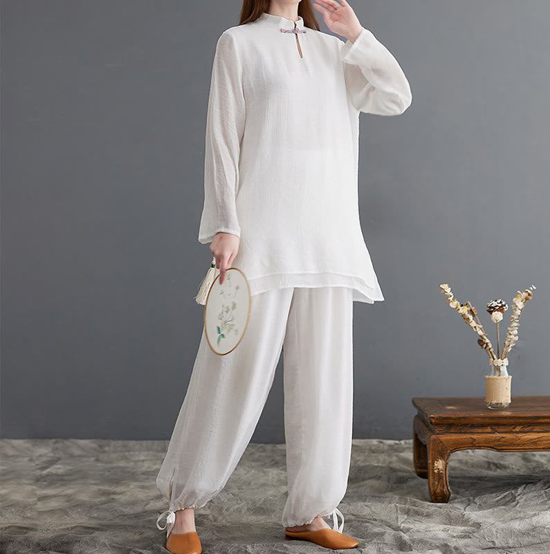 Ensemble de vêtements de méditation pour femme, chemise à manches longues et pantalon, 2 pièces, Buddha Stones