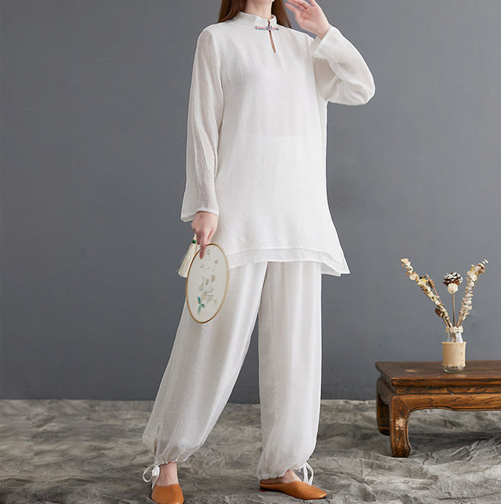 Ensemble de vêtements de méditation pour femme, chemise à manches longues et pantalon, 2 pièces, Buddha Stones
