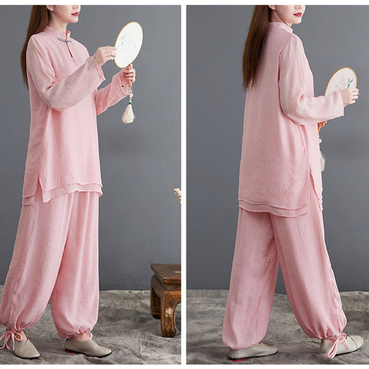Ensemble de vêtements de méditation pour femme, chemise à manches longues et pantalon, 2 pièces, Buddha Stones