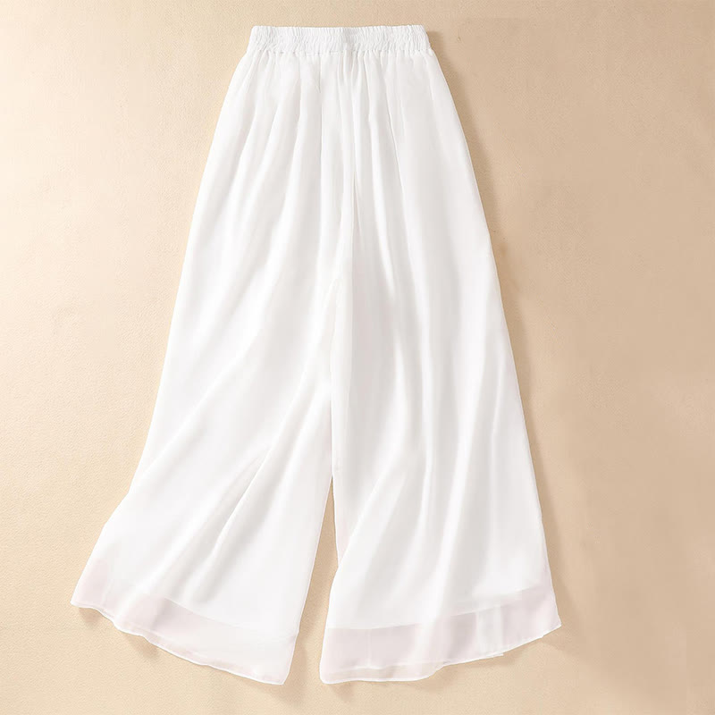 Robe chemise à boutons-grenouilles et broderies de fleurs pour femmes Buddha Stones Pantalon à jambe large - Pantalon blanc à jambes larges - US8-10，UK/AU12-14，EU40-42 (2XL) - image 15