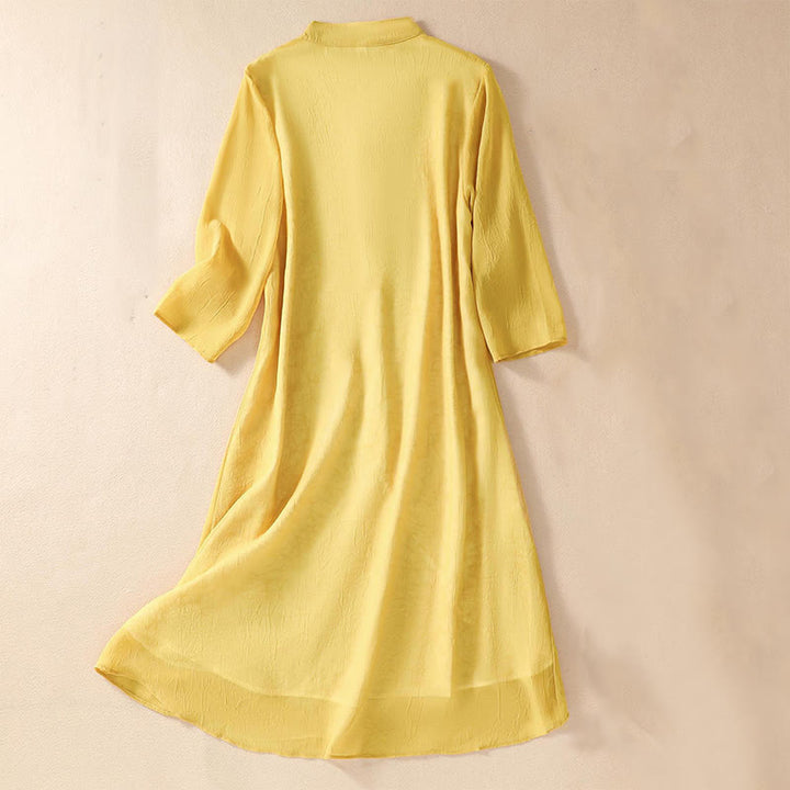 Robe chemise à boutons-grenouilles et broderies de fleurs pour femmes Buddha Stones Pantalon à jambe large - image 2