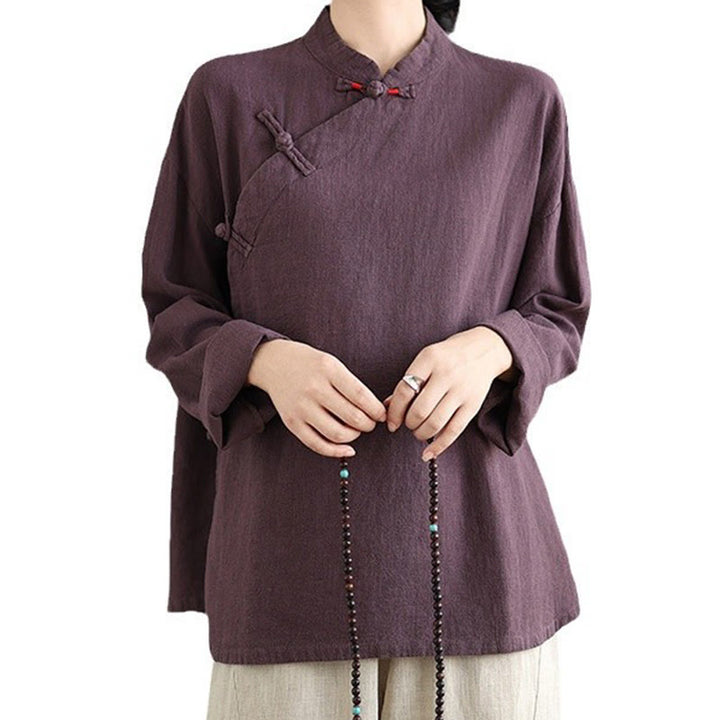 Chemise à manches longues et boutons grenouille de couleur unie Buddha Stones pour femme - image 16