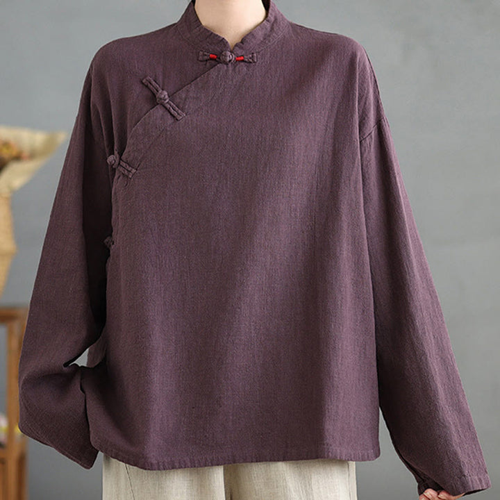 Chemise à manches longues et boutons grenouille de couleur unie Buddha Stones pour femme - Chardon - US8-10，UK/AU12-14，EU40-42 (2XL) - image 12
