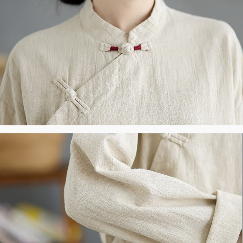 Chemise à manches longues et boutons grenouille de couleur unie Buddha Stones pour femme - image 9