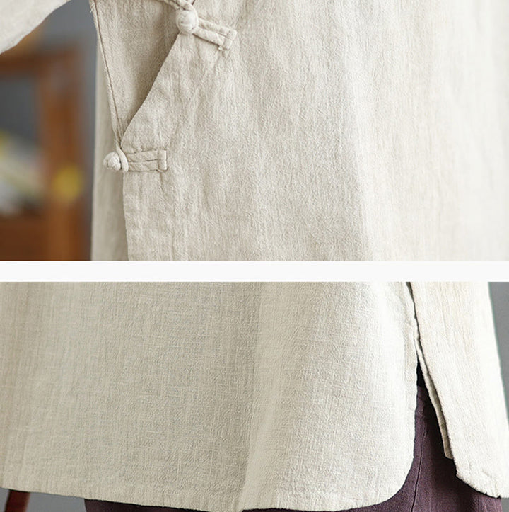 Chemise à manches longues et boutons grenouille de couleur unie Buddha Stones pour femme - image 10