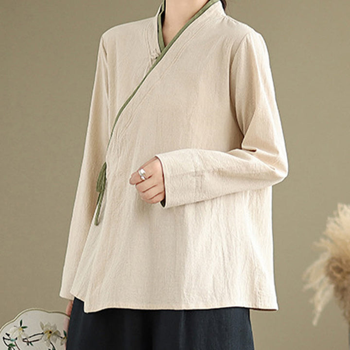 Chemise à lacets à manches longues pour femme Buddha Stones et couleur unie - image 6