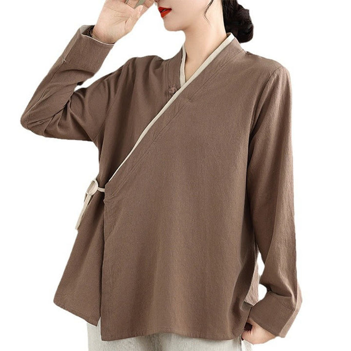 Chemise à lacets à manches longues pour femme Buddha Stones et couleur unie - image 25