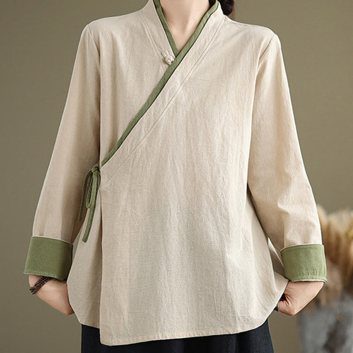 Chemise à lacets à manches longues pour femme Buddha Stones et couleur unie - image 1