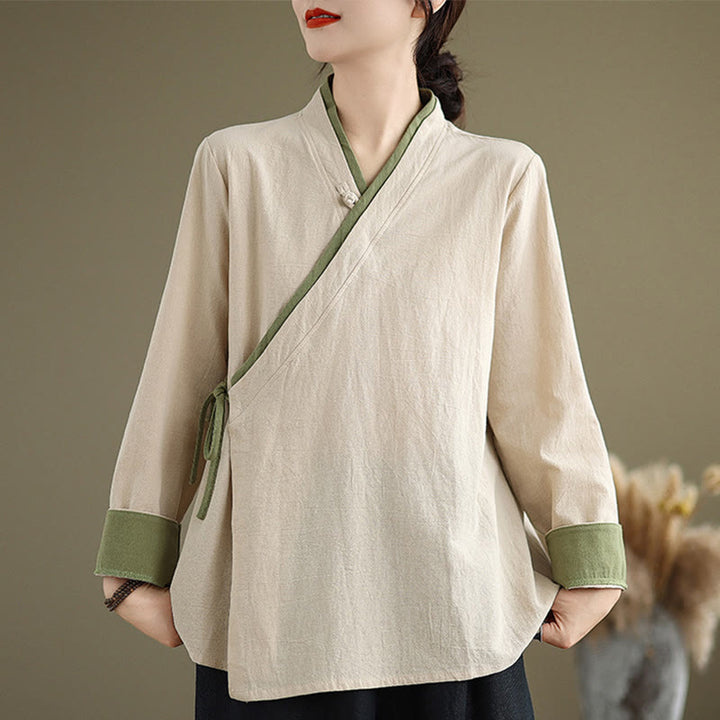 Chemise à lacets à manches longues pour femme Buddha Stones et couleur unie - Lin - US8-10，UK/AU12-14，EU40-42 (2XL) - image 0